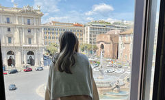 The writer's daughter at the Anantara Palazzo Naiadi Rome Hotel, which faces the Fountain of the Naiads in the Piazza Della Repubblica.
