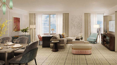 A rendering of an updated guestroom in the Bellagio’s Spa Tower.