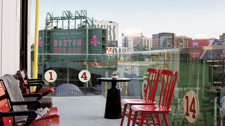 The terrace of the Fenway Park Suite at Boston's Hotel Commonwealth offers a view of the Red Sox's legendary ballpark.