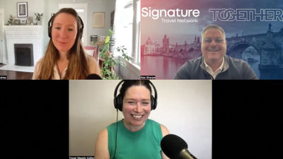 The Folo by Travel Weekly podcast on the incoming class of cruise CEOs, from top left: Andrea Zelinski of Travel Weekly, Alex Sharpe of Signature Travel Group and host Rebecca Tobin.