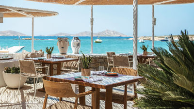The Parostia Restaurant at Cosme Hotel in Paros, part of Red Savannah's new itinerary that takes guests to less-traveled islands in the Cyclades.