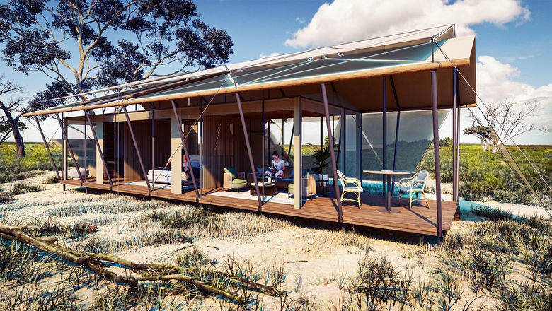 Rendering of a tented suite at the Wilderness Mokete tented camp, slated to open in September in the Mababe wilderness area on the eastern fringe of Botswana's Okavango Delta.