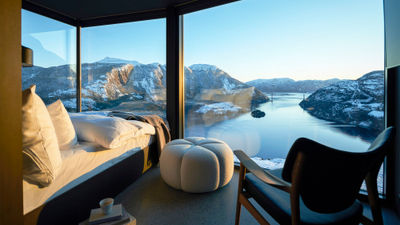 A room overlooking the Lysefjord at the Bolder StarLodges.
