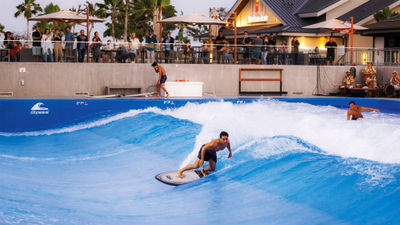 Surfing the standing swell at Wai Kai's wave pool.