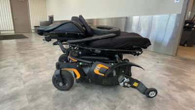 This wheelchair, which was owned by John Morris of WheelchairTravel.org, sustained severe structural damage with a bent frame, broken wheel and cut wires after it was dropped during loading on an American Airlines flight last July. American ultimately replaced it.