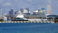 An idled cruise ship docked in PortMiami in June.