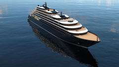 A rendering of Ritz-Carlton Yacht Collection's first ship, which is scheduled to debut in spring 2022.