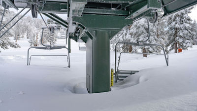 A chairlift buried in snow at Heavenly in Lake Tahoe.