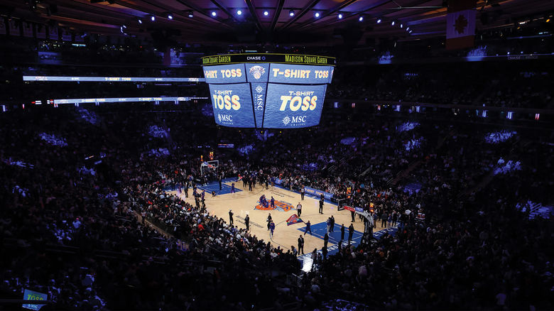 MSC Cruises, the official cruise line partner of the NBA's New York Knicks, presents the T-shirt toss during games at Madison Square Garden.
