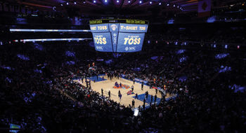 MSC Cruises, the official cruise line partner of the NBA's New York Knicks, presents the T-shirt toss during games at Madison Square Garden.