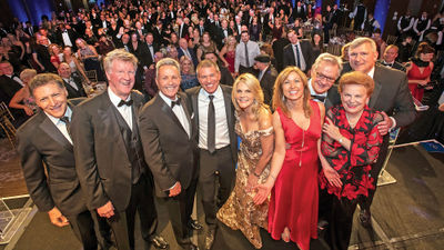 From left, Travel Weekly editor in chief Arnie Weissmann; Collette CEO Dan Sullivan Jr.; Bruce Shulman, former group publisher of Travel Weekly and TravelAge West; Andy Stuart, former president and CEO of Norwegian Cruise Line; Michelle Fee, CEO and founder of Cruise Planners; Kristin Karst, executive vice president and co-owner of AmaWaterways; Rudi Schreiner, president and co-owner of AmaWaterways; Valerie Ann Wilson, founder of Valerie Wilson Travel; and Bob Sullivan, Travel Group president at Northstar. Shulman, Stuart, Fee, Karst and Schreiner received Lifetime Achievement Awards at the 2019 Readers Choice Awards ceremony. Sullivan Jr. and Wilson are past recipients.