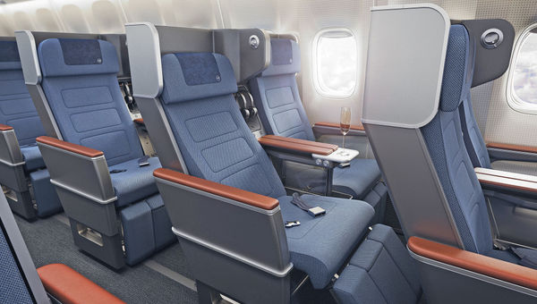 The Allegris premium economy seat will recline without encroaching on the row behind.