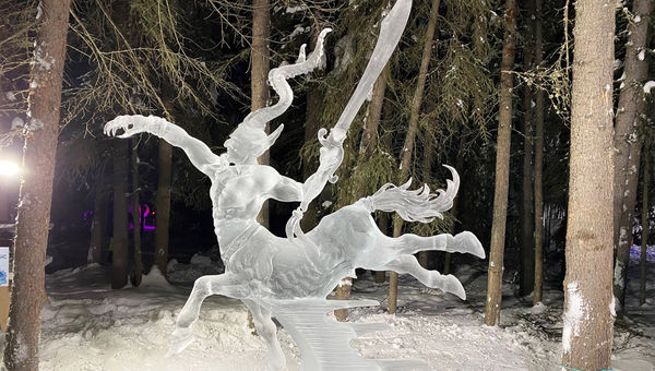 This armed minotaur is one of entrants in the World Ice Art Championships.